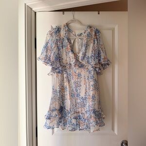 Floral Ruffle Dress in Blue and Orange
